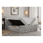 Łóżko kontynentalne GOLD 9 140x200 - H4 - jasnoszary, welwet