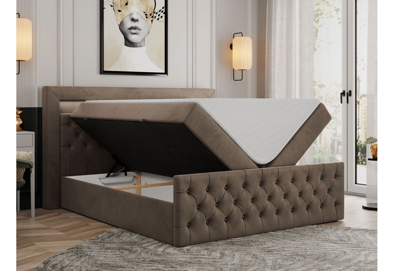 Łóżko kontynentalne GOLD 9 120x200 - H3 - brązowy, welwet