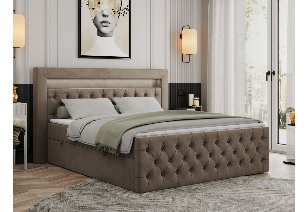 Łóżko kontynentalne GOLD 9 140x200 - H3 - brązowy, welwet