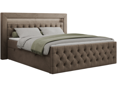 Łóżko kontynentalne GOLD 9 140x200 - H3 - brązowy, welwet