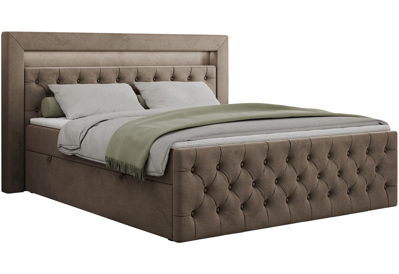 Łóżko kontynentalne GOLD 9 140x200 - H4 - brązowy, welwet