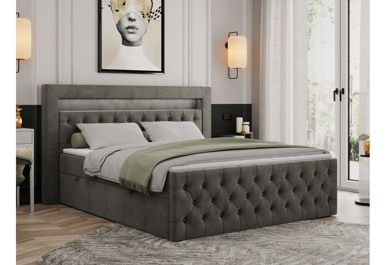 Łóżko kontynentalne GOLD 9 140x200 - H3 - ciemnoszary, welwet