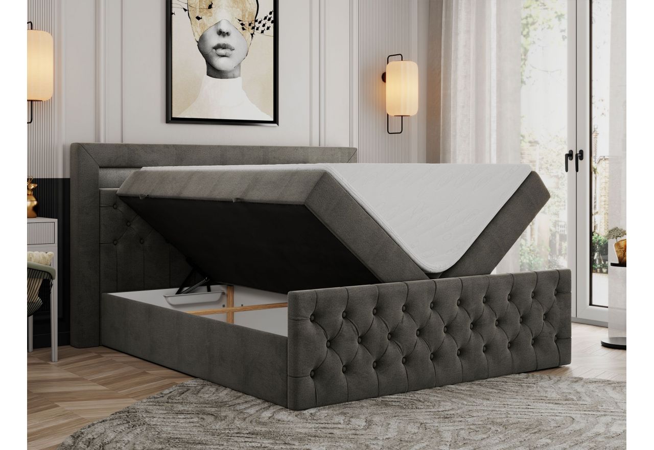 Łóżko kontynentalne GOLD 9 160x200 - H3 - ciemnoszary, welwet