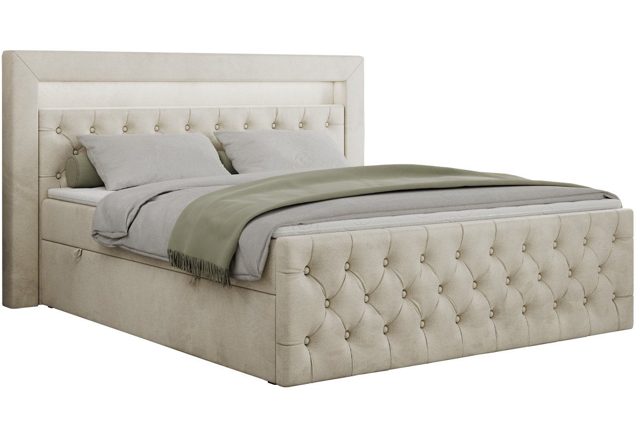 Łóżko kontynentalne GOLD 9 120x200 - H3 - beżowy, welwet