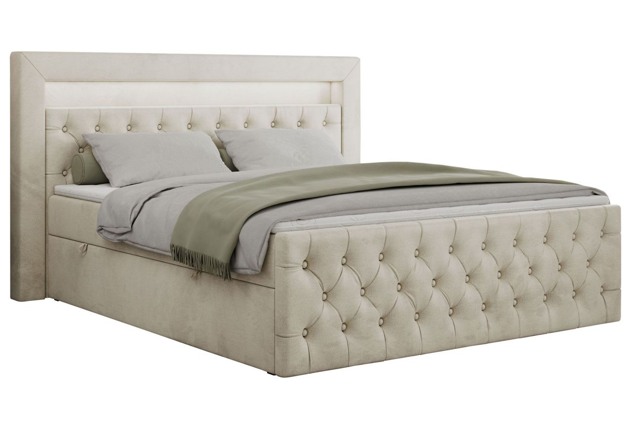 Łóżko kontynentalne GOLD 9 160x200 - H3 - beżowy, welwet