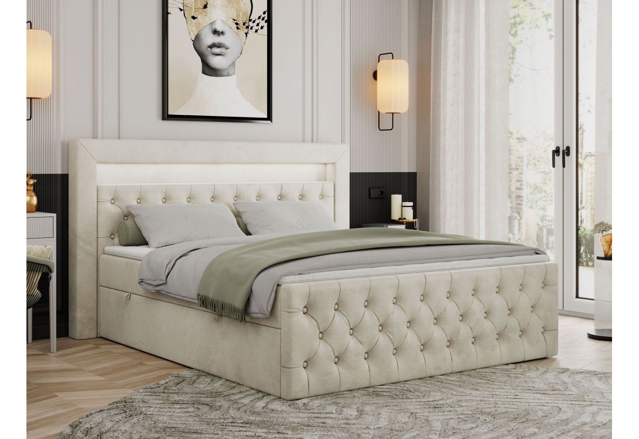 Łóżko kontynentalne GOLD 9 120x200 - H4 - beżowy, welwet