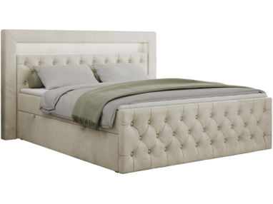 Łóżko kontynentalne GOLD 9 120x200 - H4 - beżowy, welwet