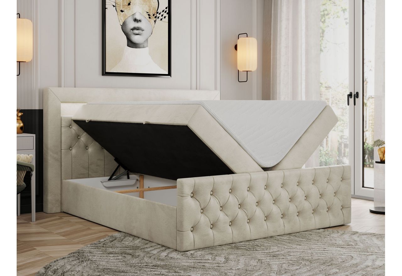 Łóżko kontynentalne GOLD 9 160x200 - H4 - beżowy, welwet