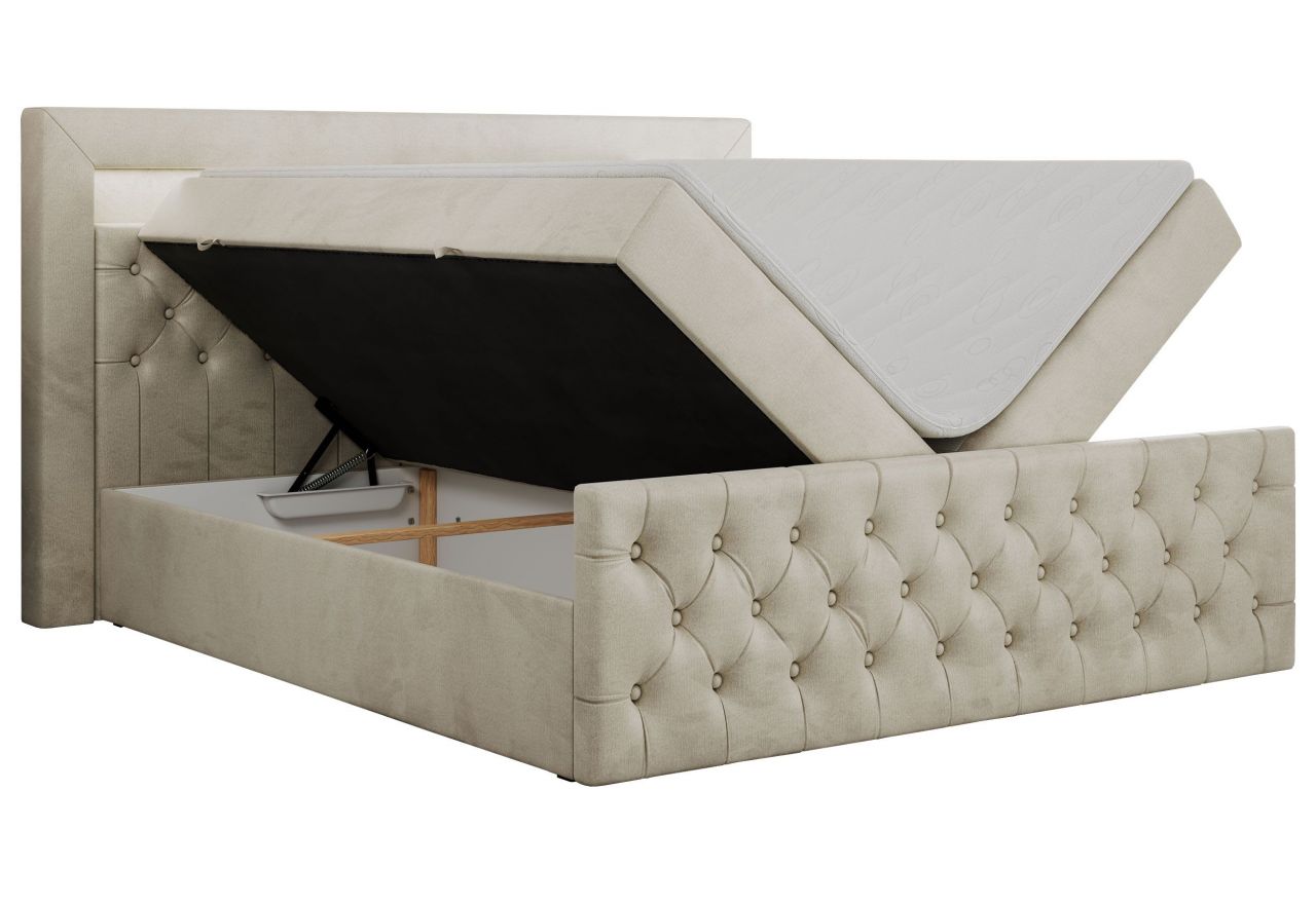 Łóżko kontynentalne GOLD 9 180x200 - H4 - beżowy, welwet