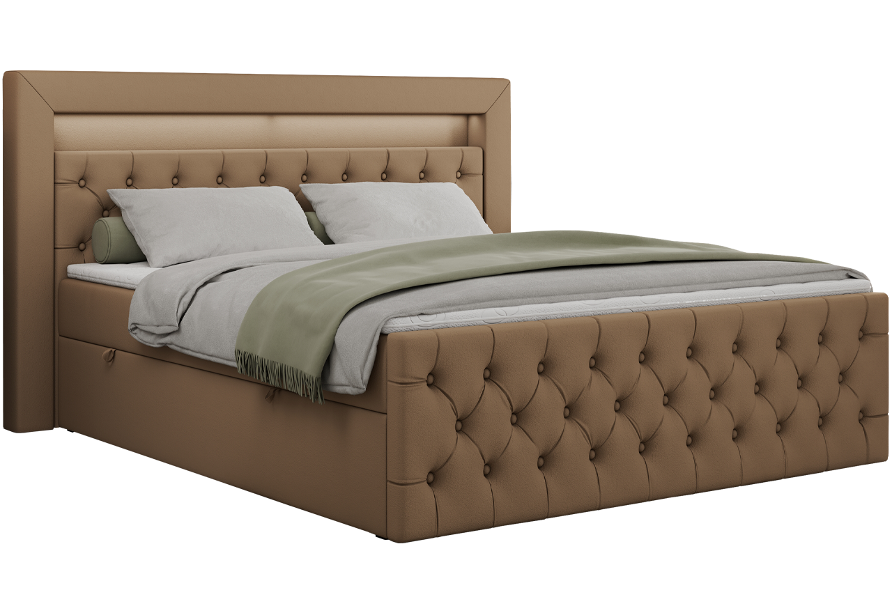 Łóżko kontynentalne GOLD 9 120x200 - H3 - brązowy, ekoskóra