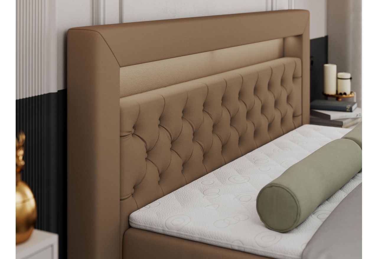 Łóżko kontynentalne GOLD 9 160x200 - H3 - brązowy, ekoskóra