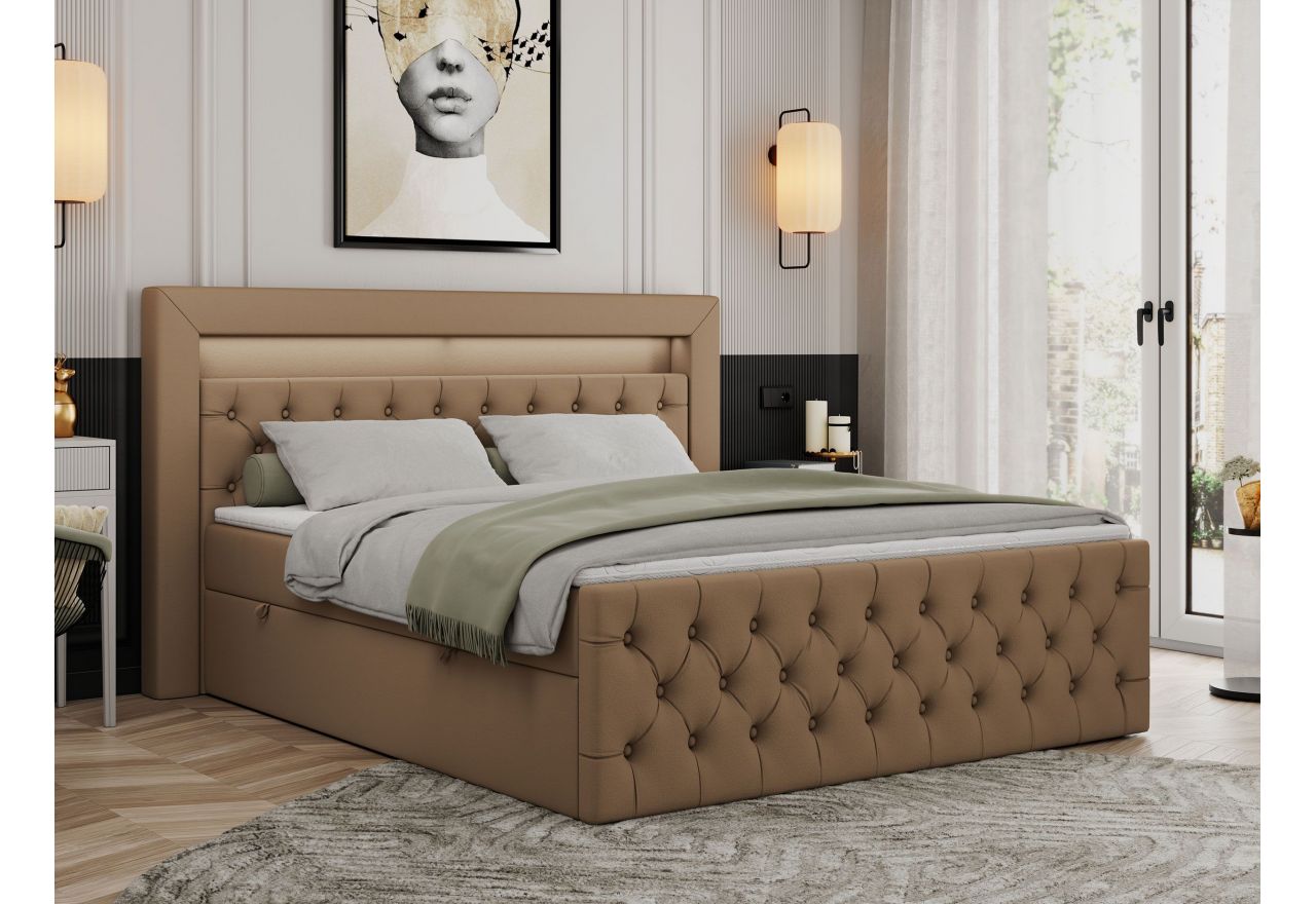 Łóżko kontynentalne GOLD 9 180x200 - H3 - brązowy, ekoskóra