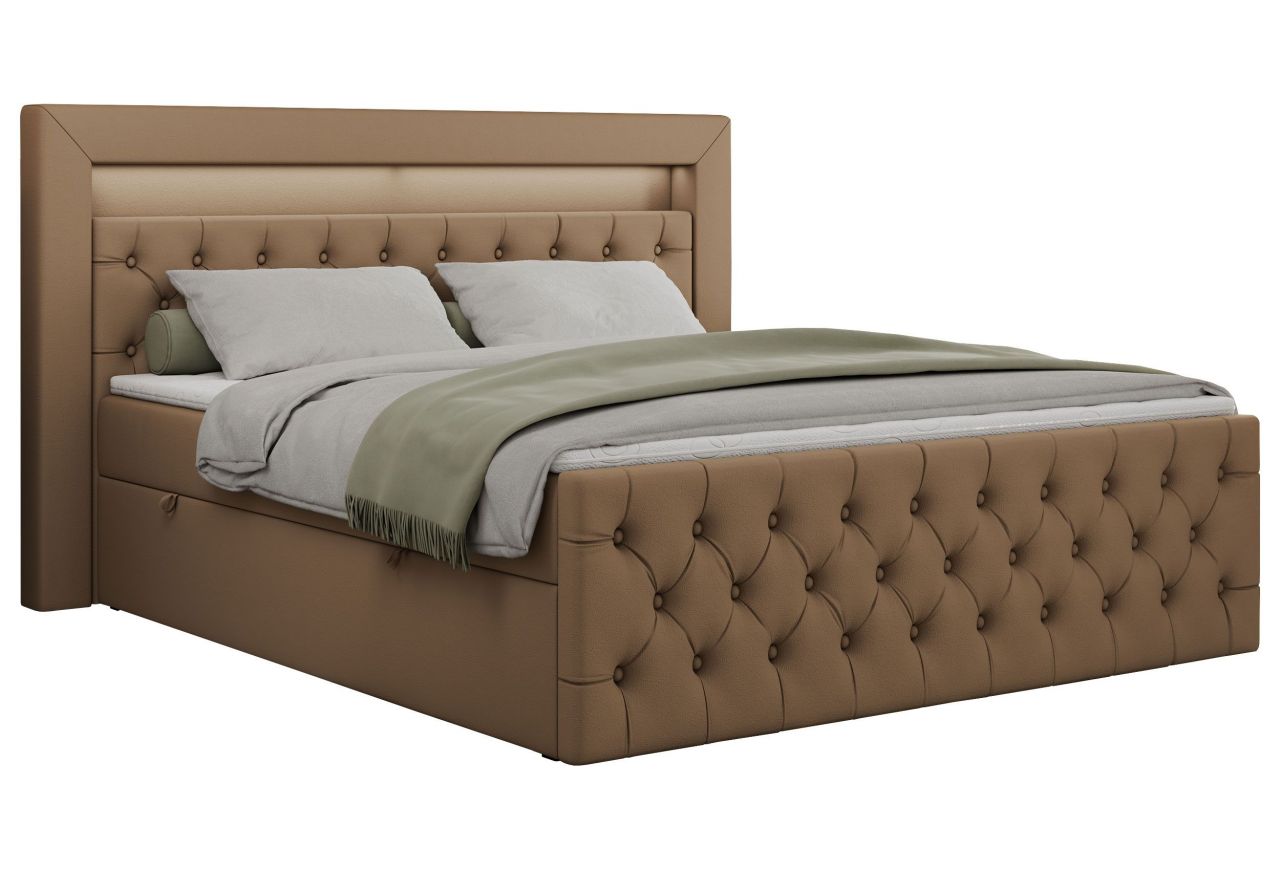 Łóżko kontynentalne GOLD 9 180x200 - H4 - brązowy, ekoskóra