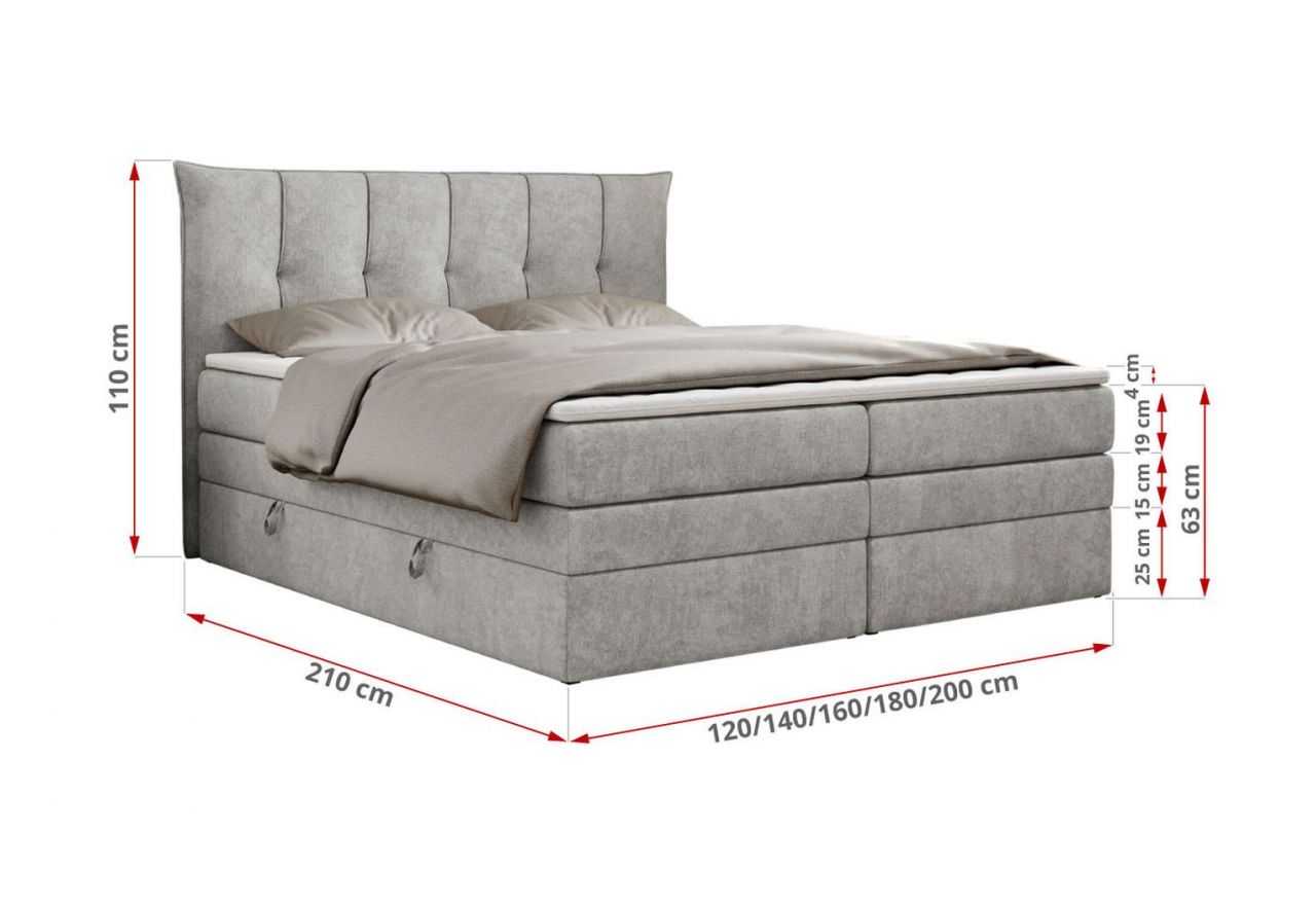 Łóżko kontynentalne PREMIUM 10 KING 120x200 - H3 - jasnoszary, struktura