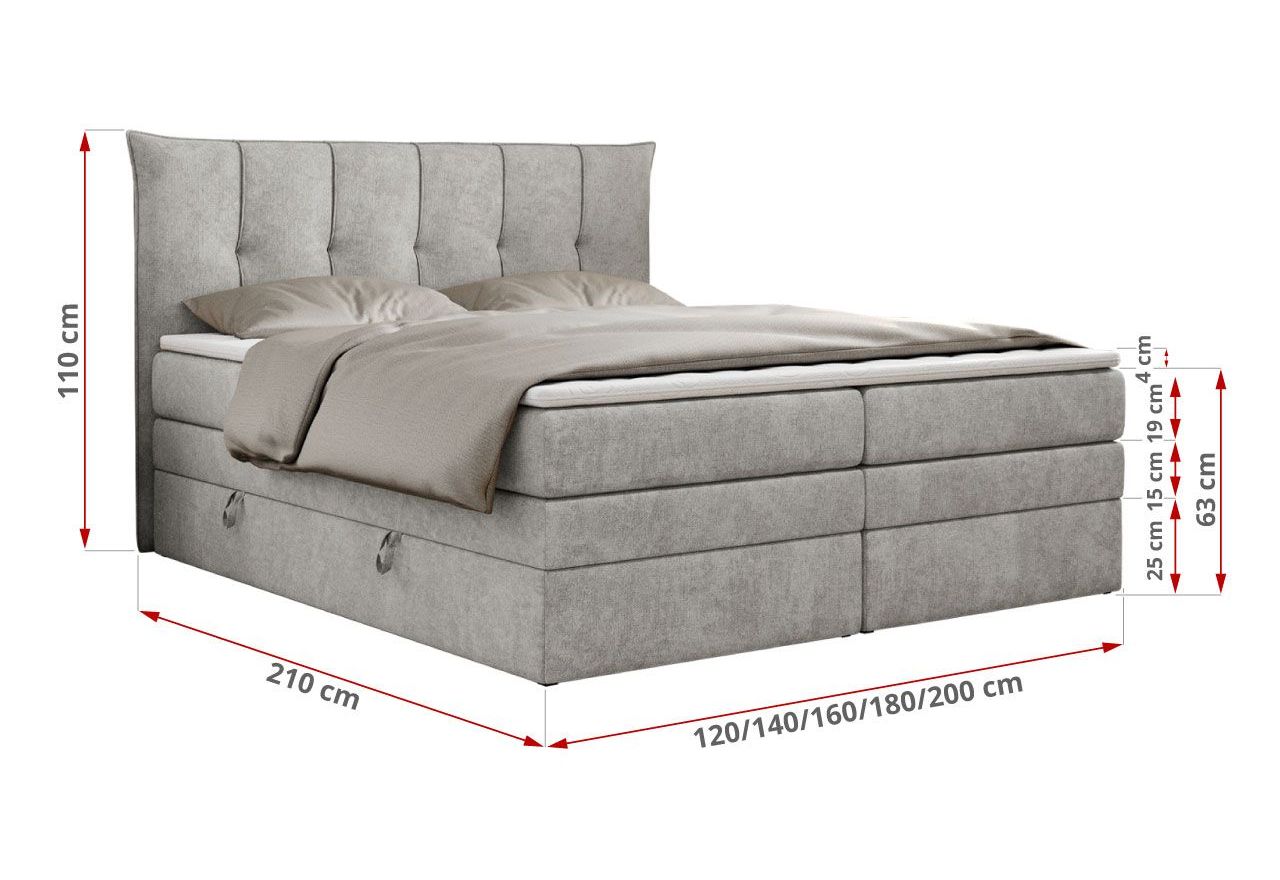 Łóżko kontynentalne PREMIUM 10 KING 200x200 - H4 - jasnoszary, struktura