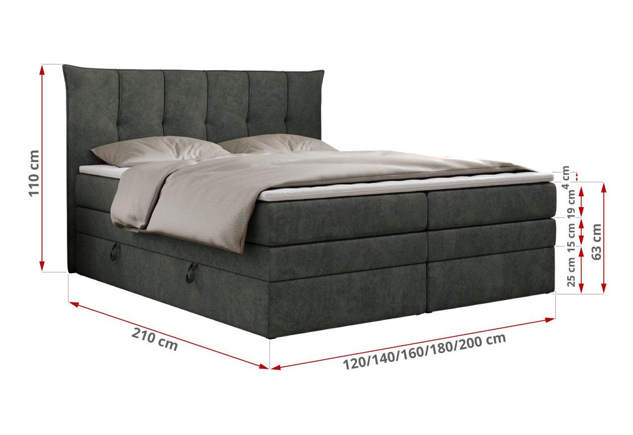 Łóżko kontynentalne PREMIUM 10 KING 160x200 - H3 - ciemnoszary, struktura