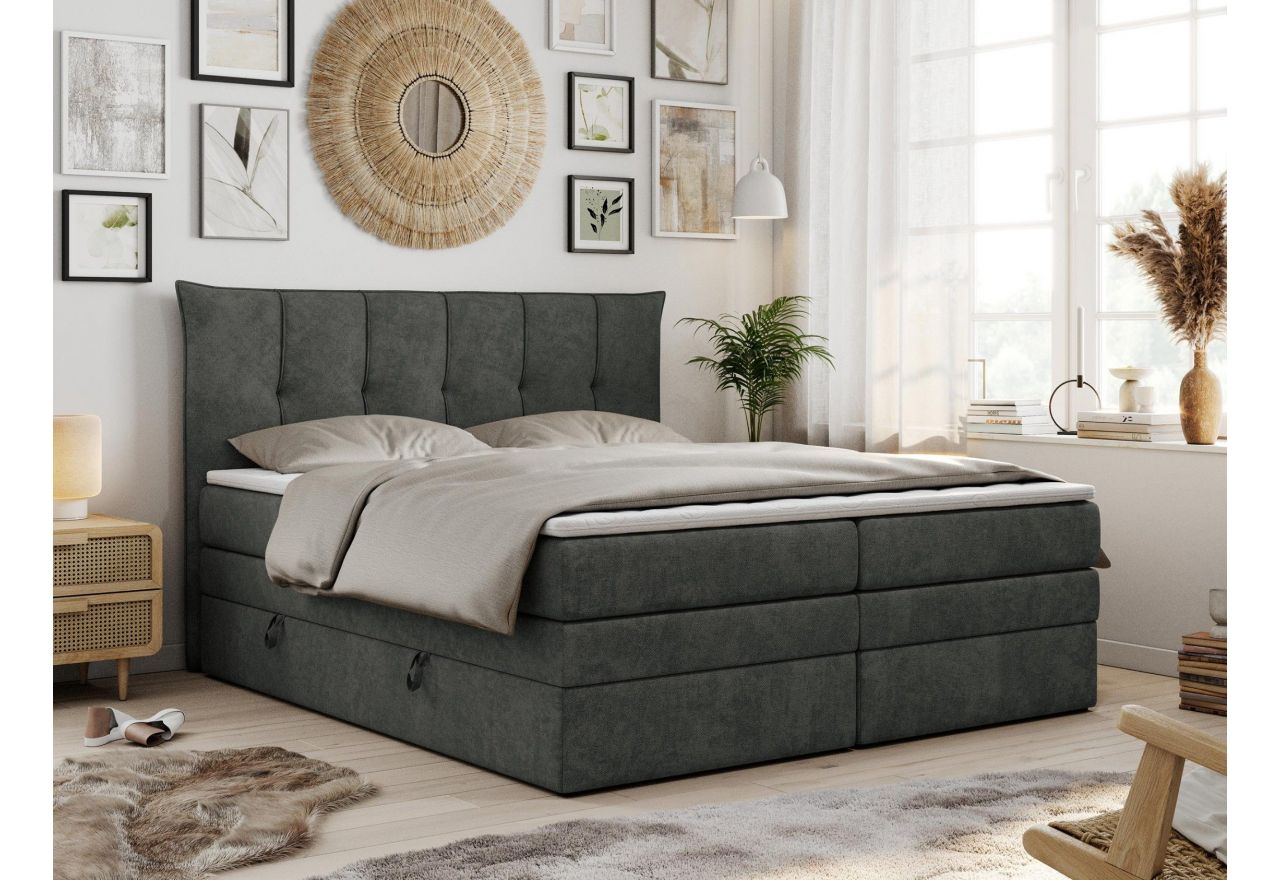 Łóżko kontynentalne PREMIUM 10 KING 200x200 - H3 - ciemnoszary, struktura