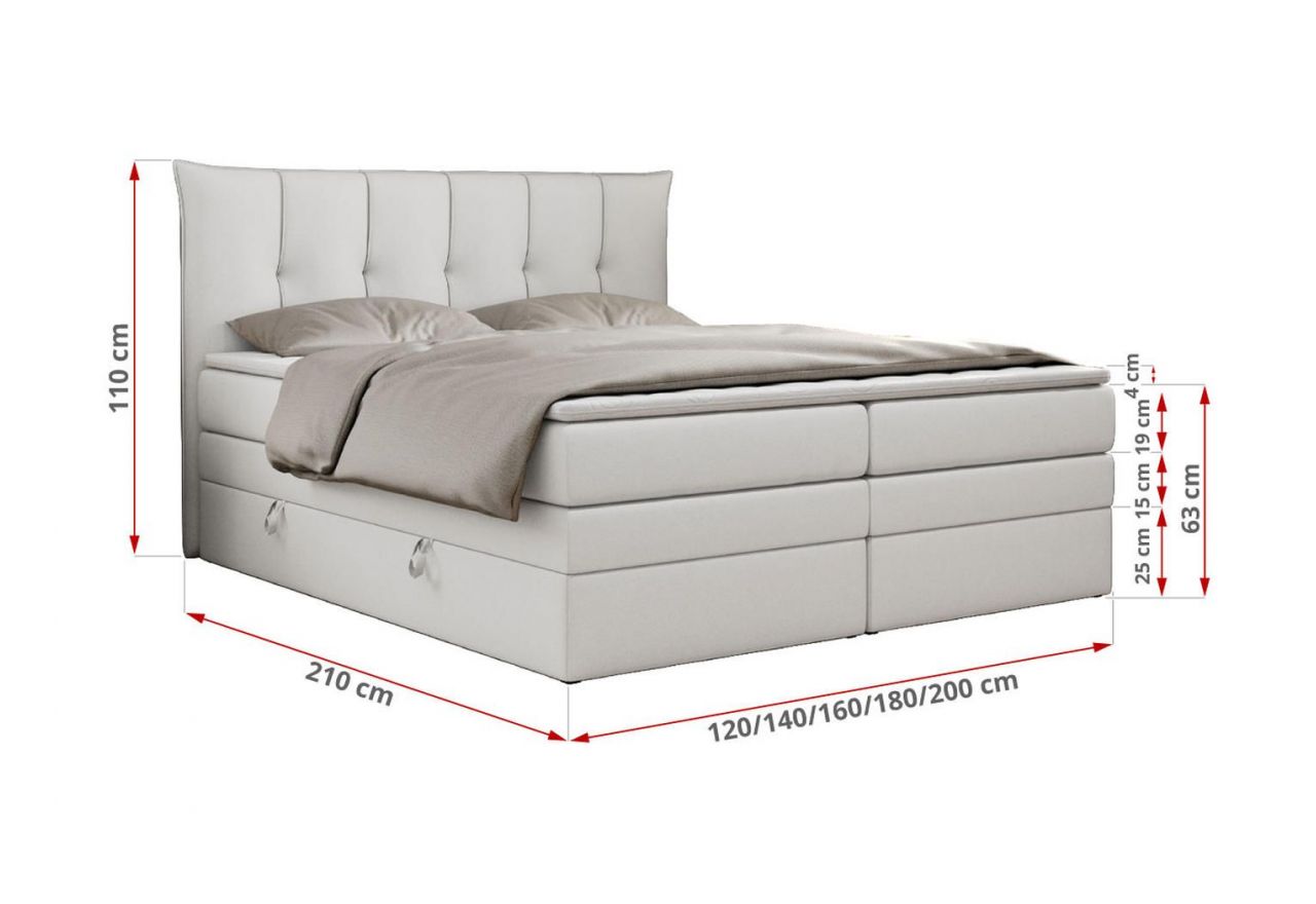 Łóżko kontynentalne PREMIUM 10 KING 120x200 - H3 - biały, ekoskóra