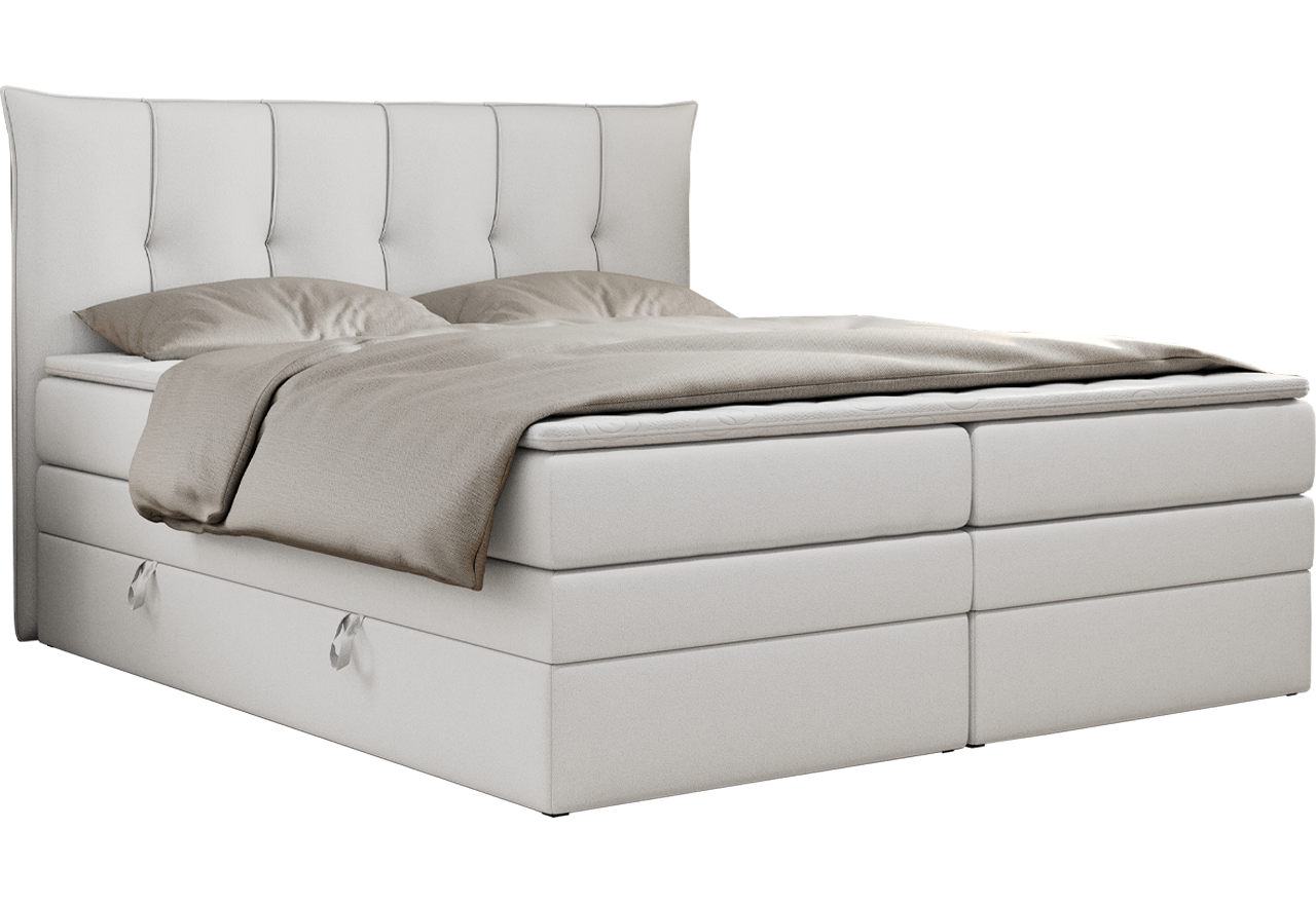 Łóżko kontynentalne PREMIUM 10 KING 200x200 - H3 - biały, ekoskóra