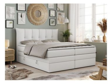 Łóżko kontynentalne PREMIUM 10 KING 200x200 - H4 - biały, ekoskóra