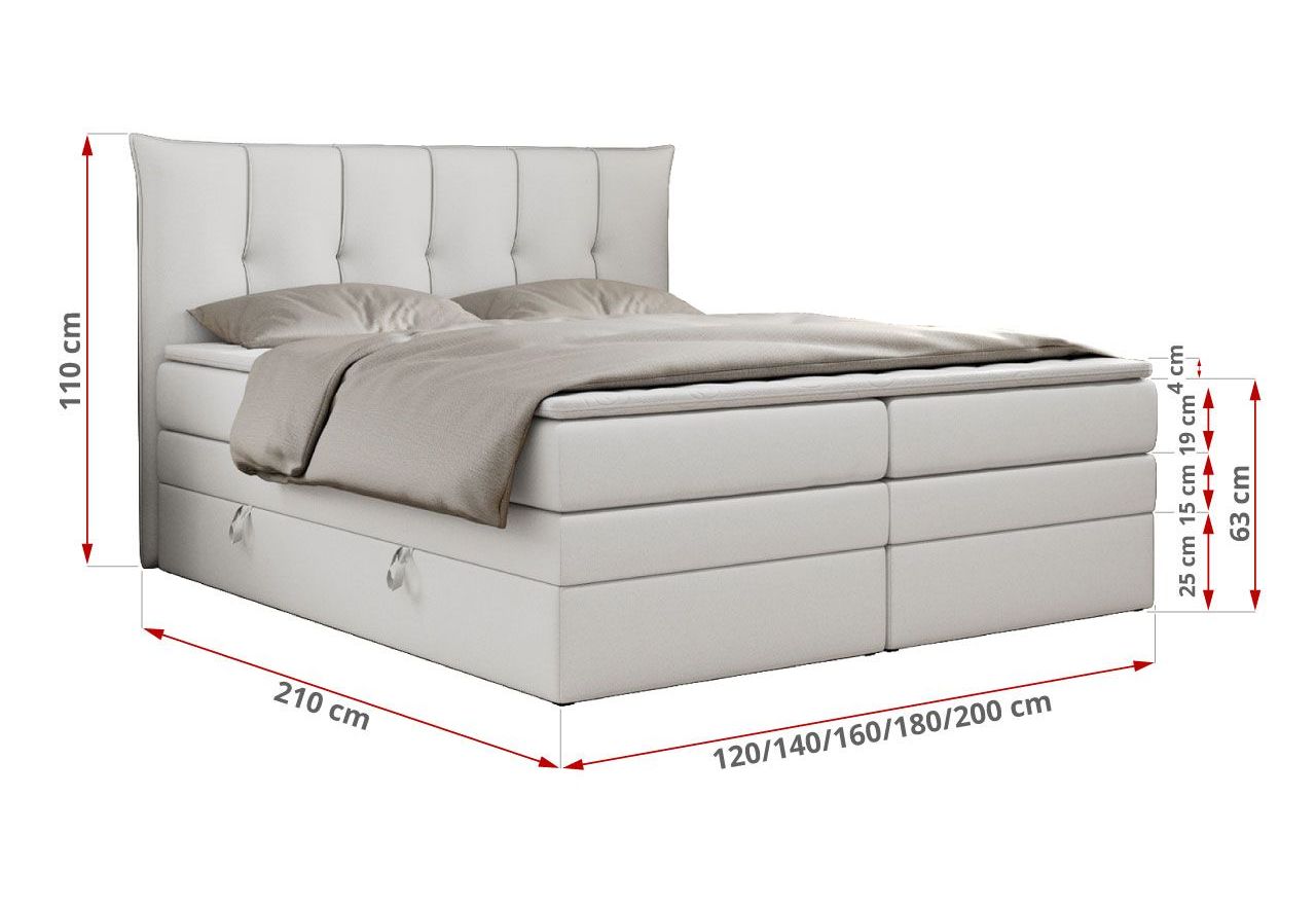 Łóżko kontynentalne PREMIUM 10 KING 200x200 - H4 - biały, ekoskóra