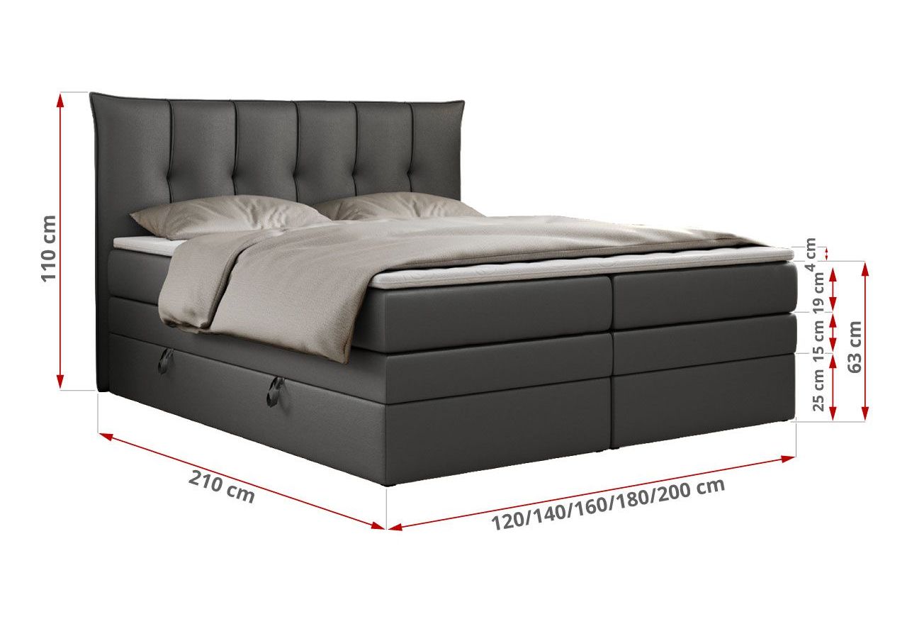 Łóżko kontynentalne PREMIUM 10 KING 160x200 - H3 - ciemnoszary, ekoskóra