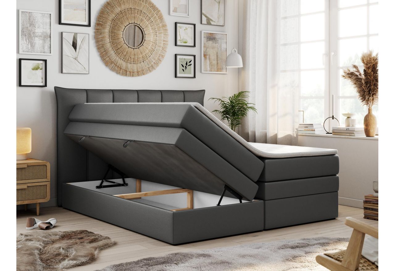 Łóżko kontynentalne PREMIUM 10 KING 160x200 - H3 - ciemnoszary, ekoskóra