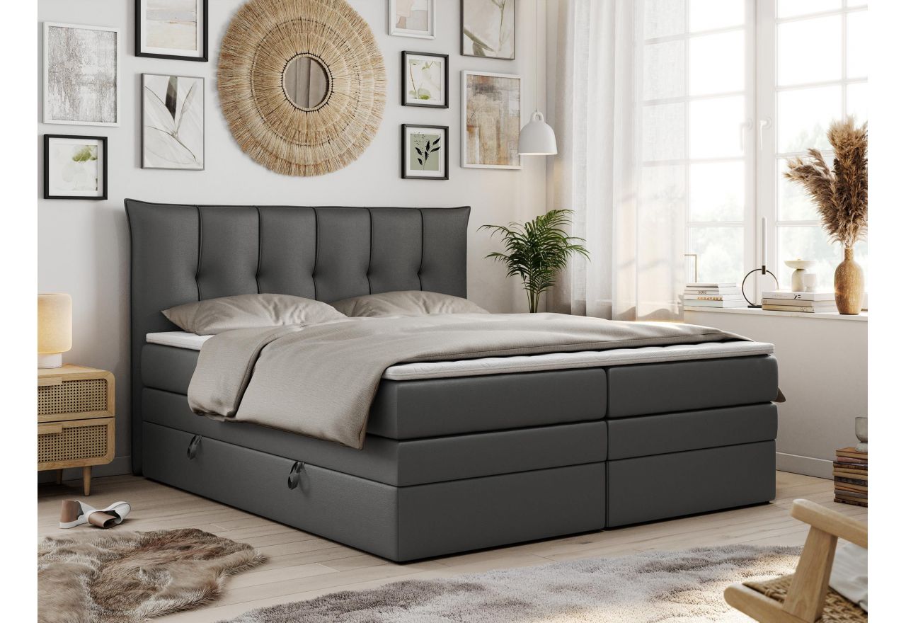 Łóżko kontynentalne PREMIUM 10 KING 180x200 - H3 - ciemnoszary, ekoskóra