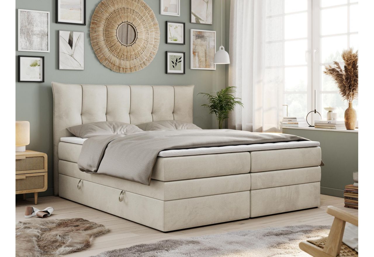 Łóżko kontynentalne PREMIUM 10 KING 160x200 - H3 - beżowy, welwet