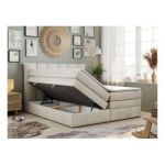 Łóżko kontynentalne PREMIUM 10 KING 160x200 - H3 - beżowy, welwet
