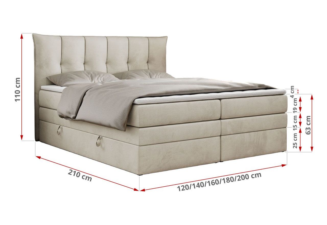 Łóżko kontynentalne PREMIUM 10 KING 180x200 - H3 - beżowy, welwet