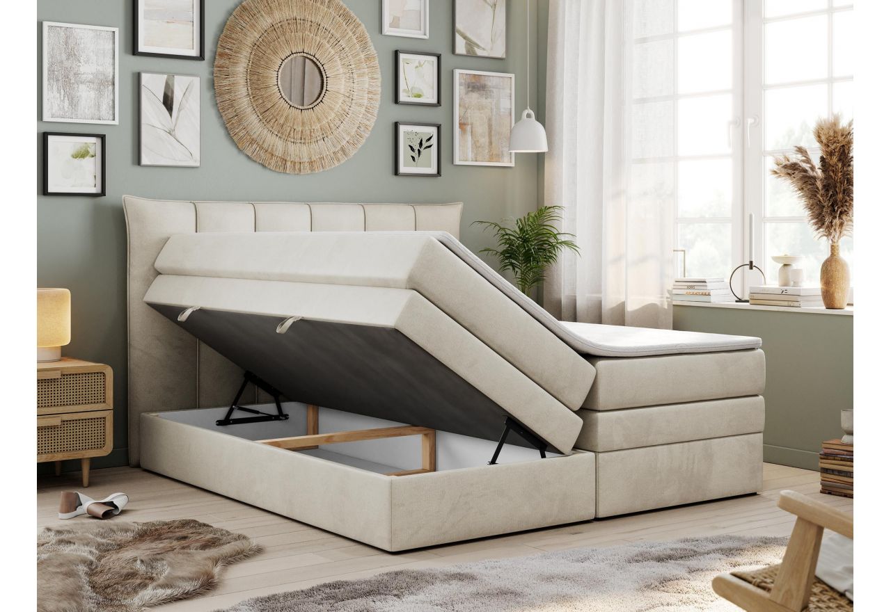 Łóżko kontynentalne PREMIUM 10 KING 180x200 - H3 - beżowy, welwet