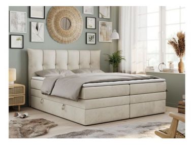 Łóżko kontynentalne PREMIUM 10 KING 200x200 - H3 - beżowy, welwet