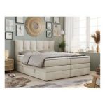 Łóżko kontynentalne PREMIUM 10 KING 200x200 - H3 - beżowy, welwet