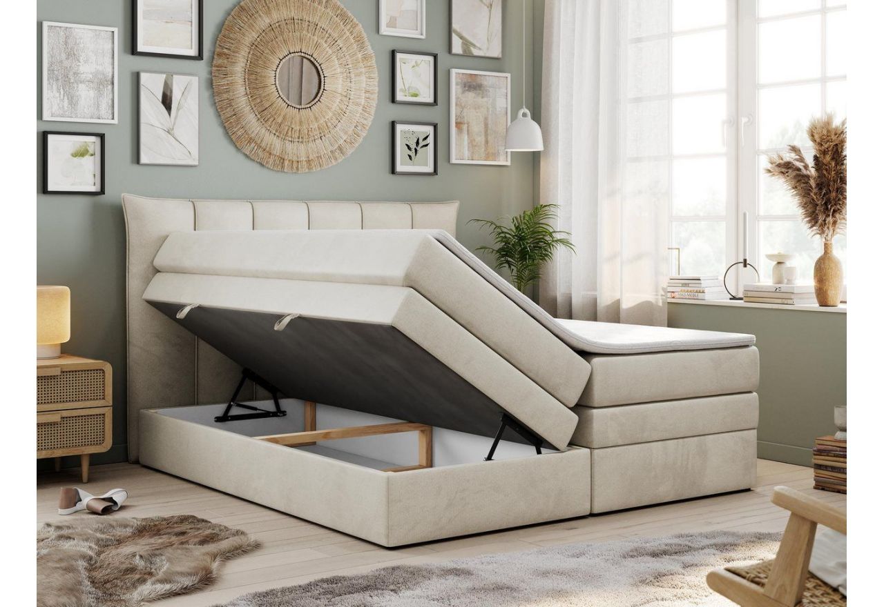 Łóżko kontynentalne PREMIUM 10 KING 120x200 - H4 - beżowy, welwet