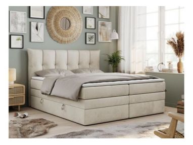 Łóżko kontynentalne PREMIUM 10 KING 200x200 - H4 - beżowy, welwet