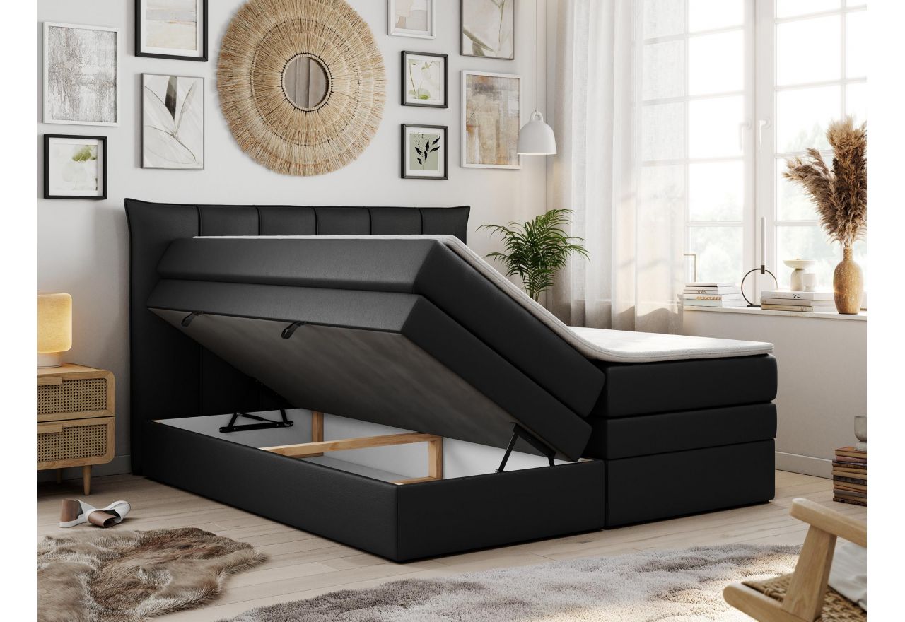 Łóżko kontynentalne PREMIUM 10 KING 140x200 - H3 - czarny, ekoskóra