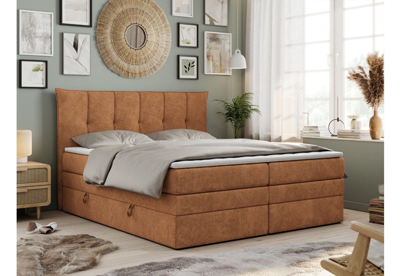 Łóżko kontynentalne PREMIUM 10 KING 140x200 - H3 - pomarańczowy, struktura