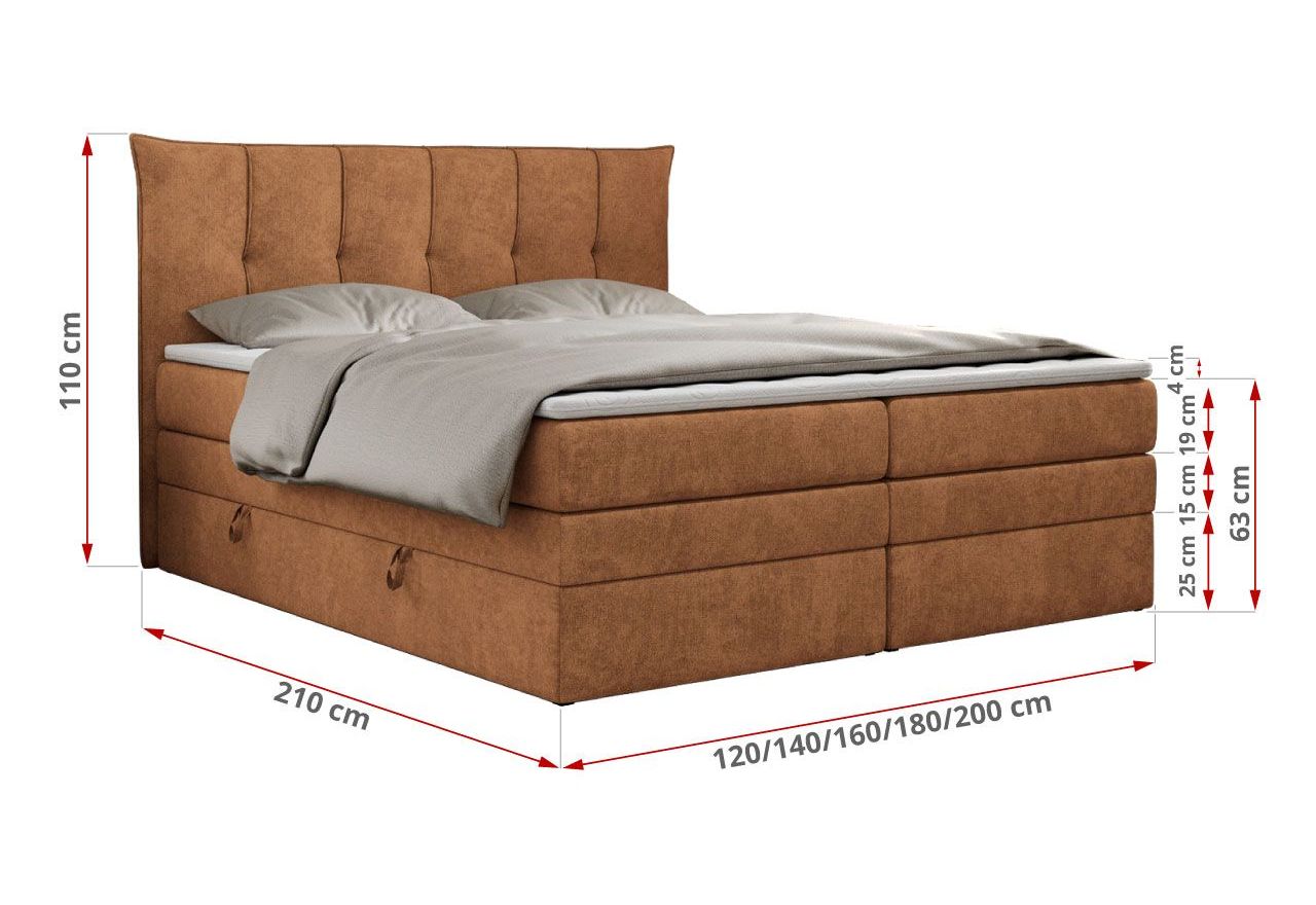 Łóżko kontynentalne PREMIUM 10 KING 200x200 - H4 - pomarańczowy, struktura