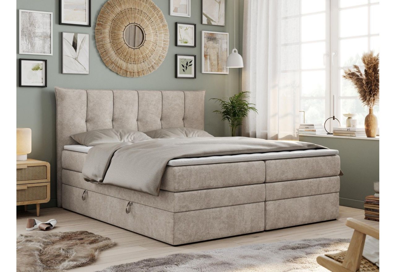Łóżko kontynentalne PREMIUM 10 KING 160x200 - H3 - beżowy, struktura