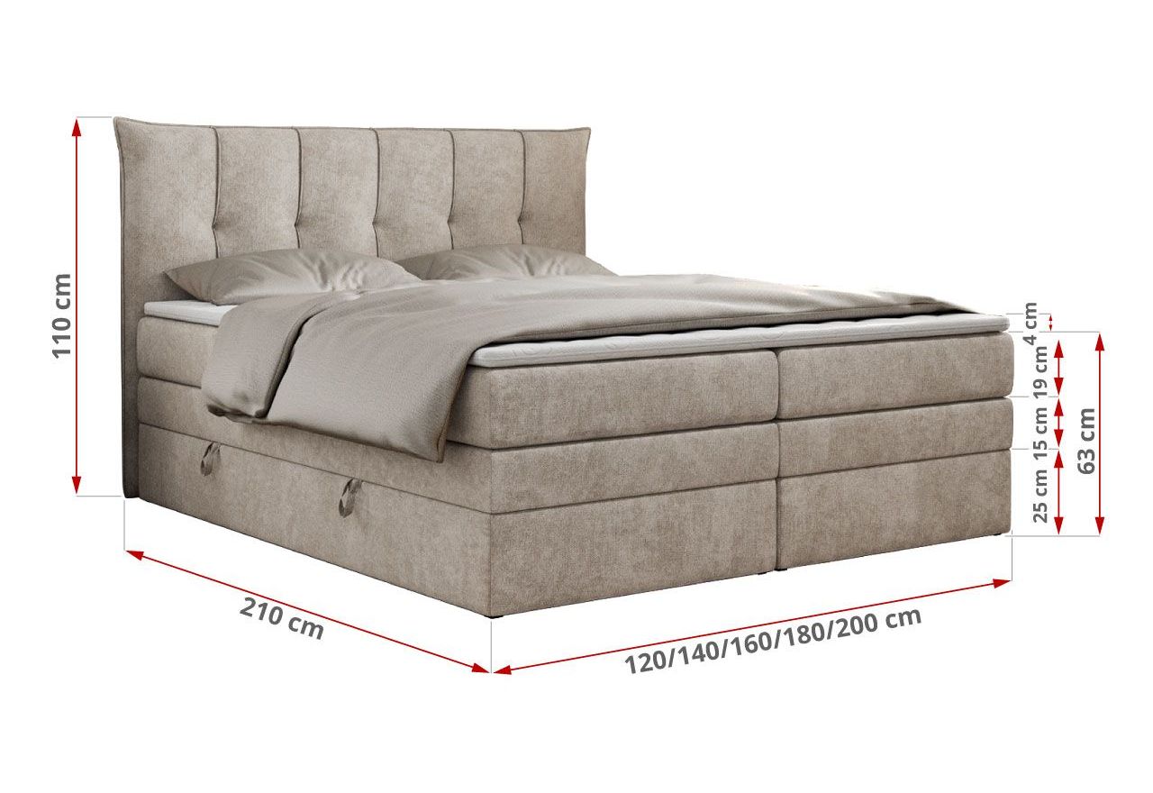 Łóżko kontynentalne PREMIUM 10 KING 140x200 - H4 - beżowy, struktura