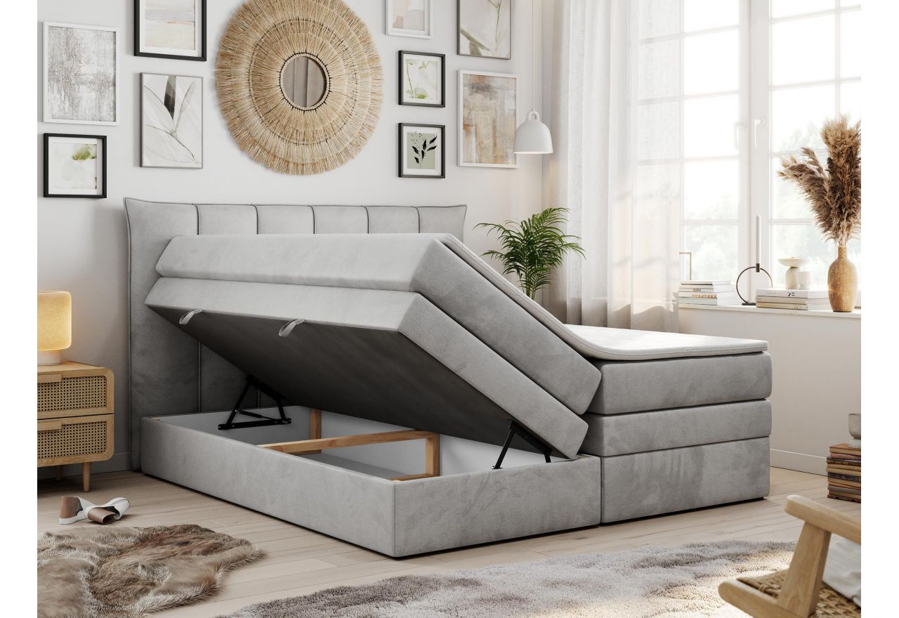 Łóżko kontynentalne PREMIUM 10 KING 160x200 - H3 - jasnoszary, welwet