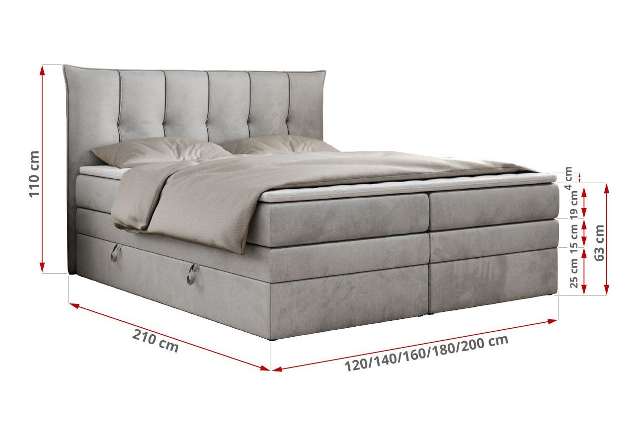 Łóżko kontynentalne PREMIUM 10 KING 180x200 - H3 - jasnoszary, welwet