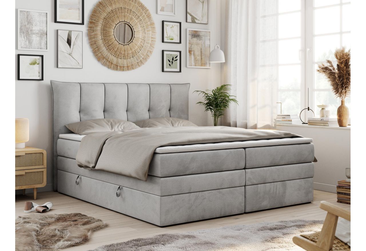 Łóżko kontynentalne PREMIUM 10 KING 160x200 - H4 - jasnoszary, welwet