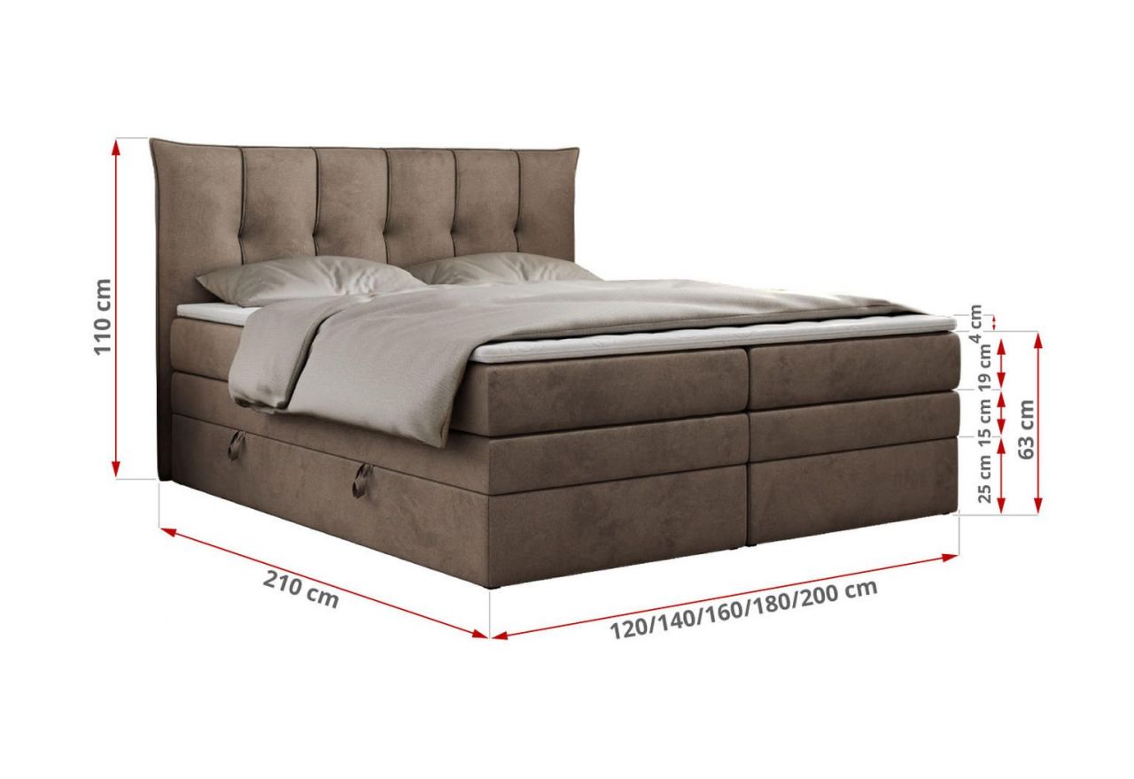Łóżko kontynentalne PREMIUM 10 KING 120x200 - H3 - brązowy, welwet