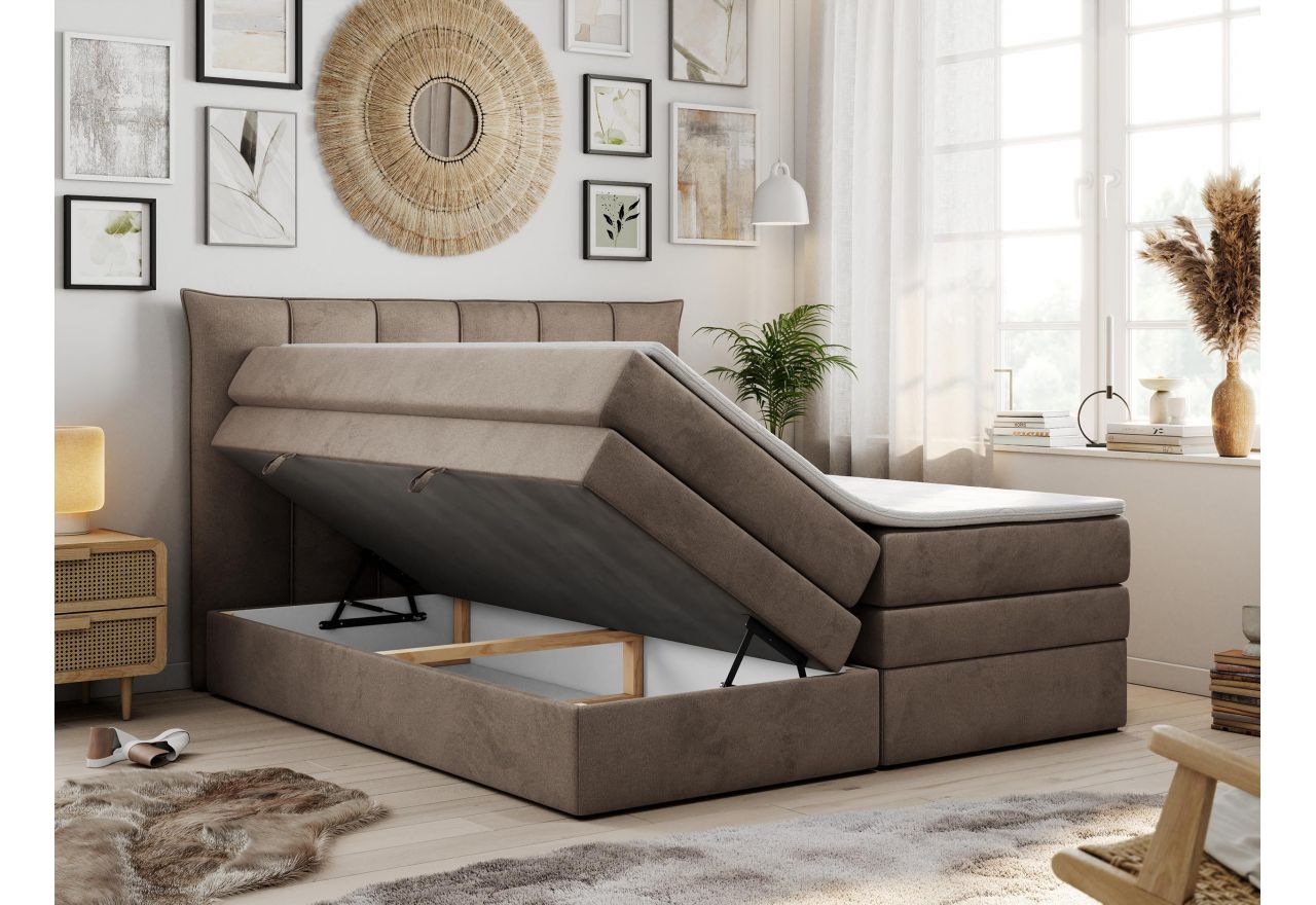 Łóżko kontynentalne PREMIUM 10 KING 200x200 - H3 - brązowy, welwet