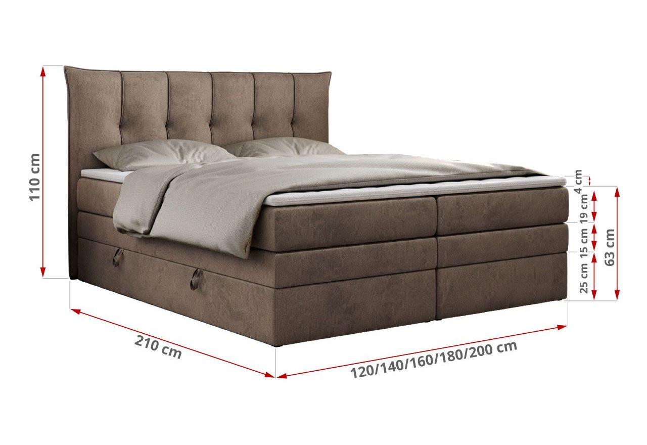 Łóżko kontynentalne PREMIUM 10 KING 120x200 - H4 - brązowy, welwet