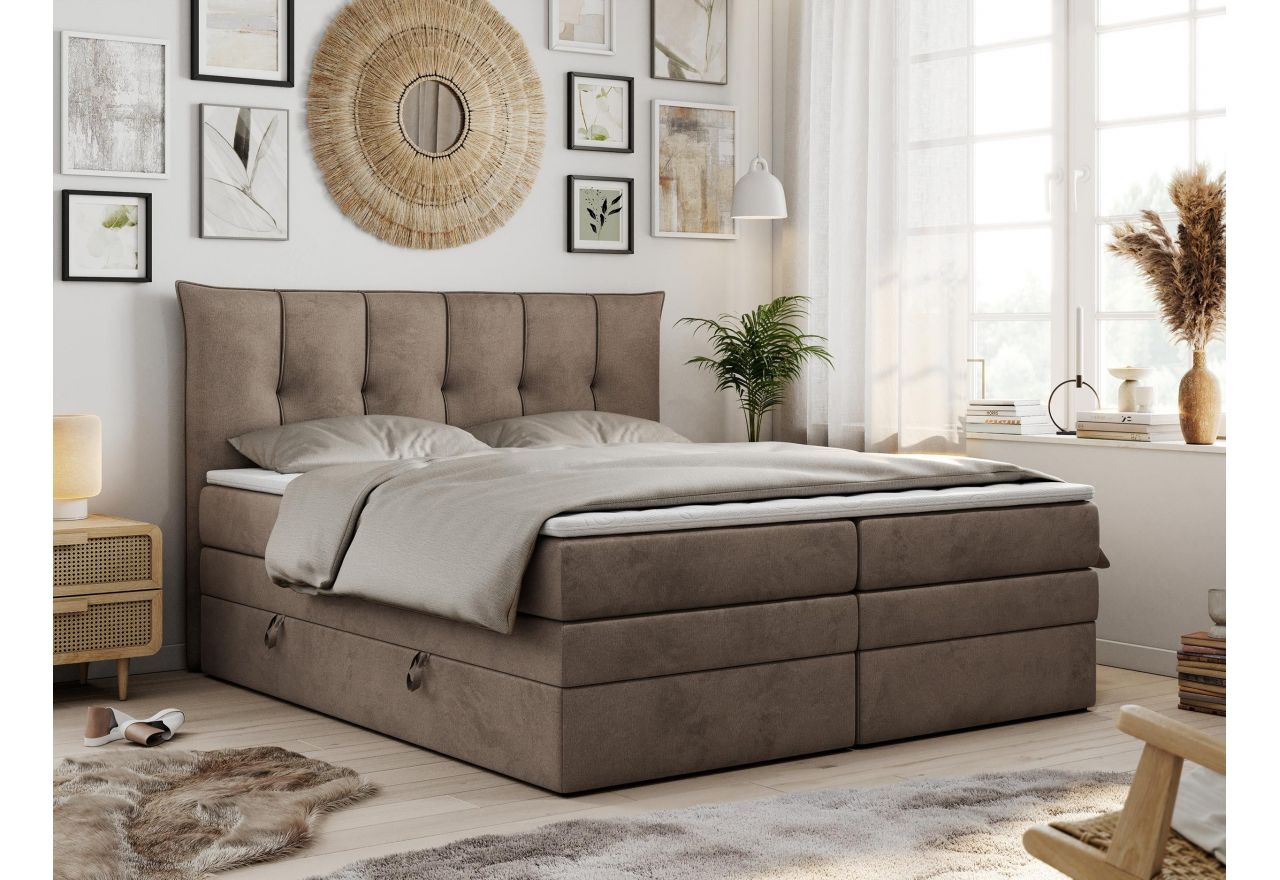 Łóżko kontynentalne PREMIUM 10 KING 160x200 - H4 - brązowy, welwet