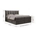 Łóżko kontynentalne PREMIUM 10 KING 120x200 - H3 - ciemnoszary, welwet