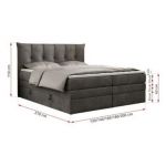 Łóżko kontynentalne PREMIUM 10 KING 120x200 - H4 - ciemnoszary, welwet